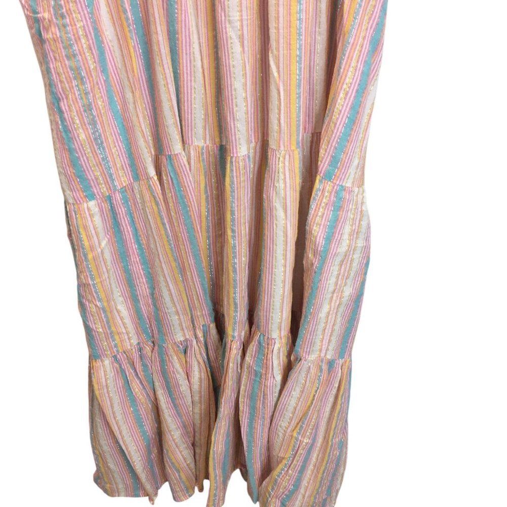 Linda Anderson Dress Womens Large Striped Tiered Maxi Adjustable Straps Lined - Picture 13 of 16